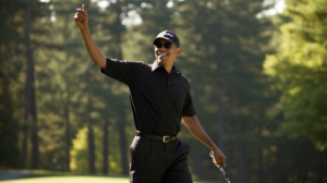 Barack Obama celebrating on a golf course